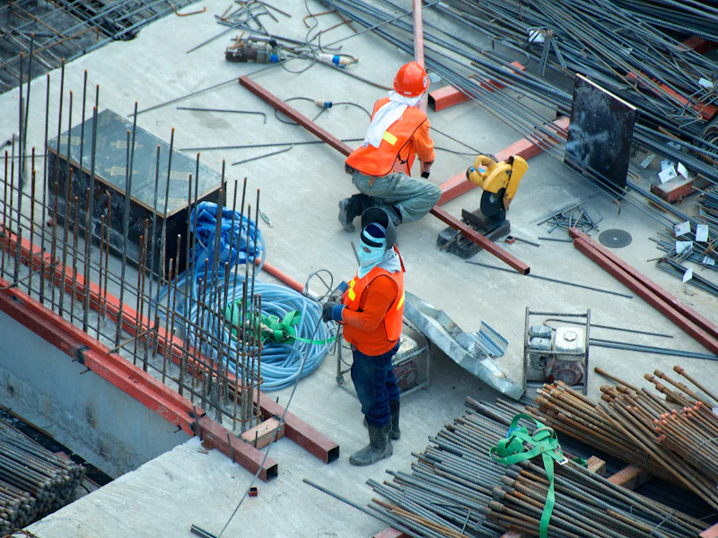 Large construction site with cranes and building structure